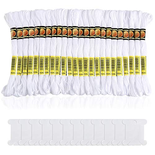 24 Skeins White Embroidery Threads Cotton Embroidery Floss With 12 Pcs Bobbins
