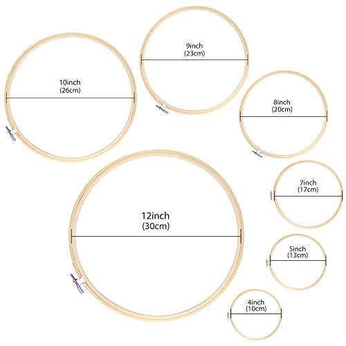 7 Pieces Embroidery Hoops Set Bamboo Circle Cross Stitch Craft Sewing
