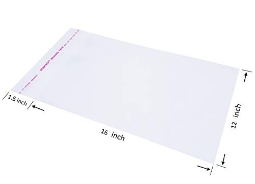 12x16 Inches 100 Count Clear Cellophane Plastic Bags T Shirt Bags