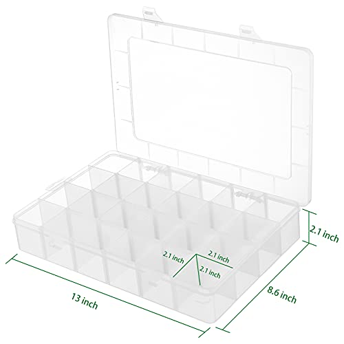 2 Pack 24 Grids Plastic Organizer Box Craft Containers With Adjustable Dividers