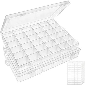 2 Pack 36 Grids Plastic Organizer Box Storage Container Adjustable Dividers