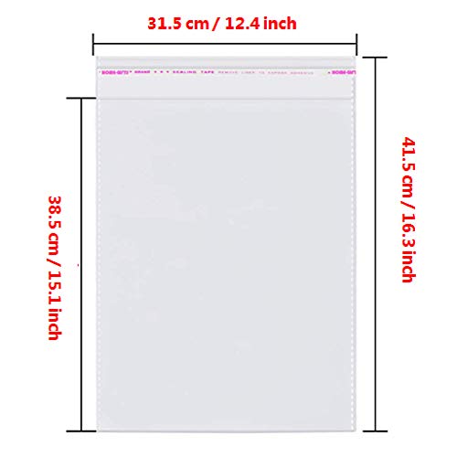 12x15 200 Pcs Clear Cello Cellophane Bags Resealable Plastic Bags
