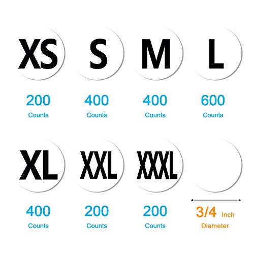All 7 Sizes Pack of 2400 Clothing Size Stickers With Zipper Bag