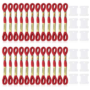 24 Skeins Red Embroidery Threads Cotton Embroidery Floss With 12 Pcs Bobbins