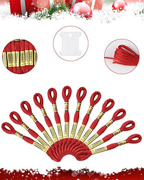 24 Skeins Red Embroidery Threads Cotton Embroidery Floss With 12 Pcs Bobbins