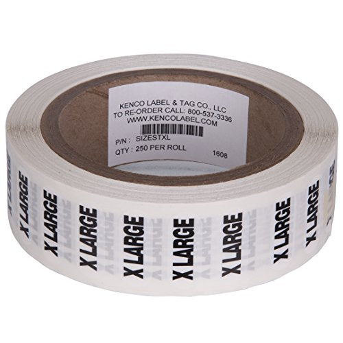 Extra Large Clothing Size Strip Labels 250 Strips Per Roll Clothing Stickers