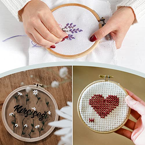 6 Pieces Embroidery Hoops Bamboo Circle Cross Stitch Hoops