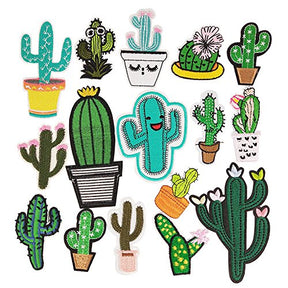 15 Pcs Kid Embroidered Patches Cactus Iron On Applique Patches
