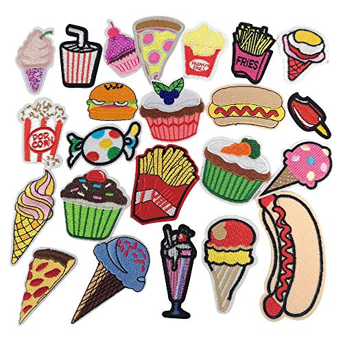 24 Pcs Random Cake Bread Fries Embroidered Appliques Patches