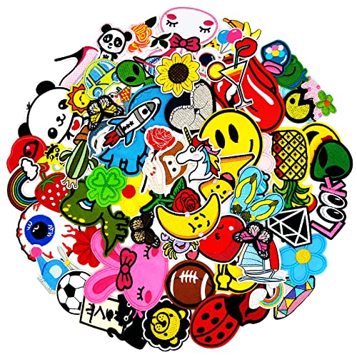 70 Pcs Random Assorted Colors Embroidered Patches Iron On Patch For Clothes