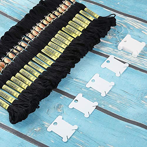 24 Skeins Black Embroidery Threads Embroidery Floss With 12 Pieces Floss Bobbins